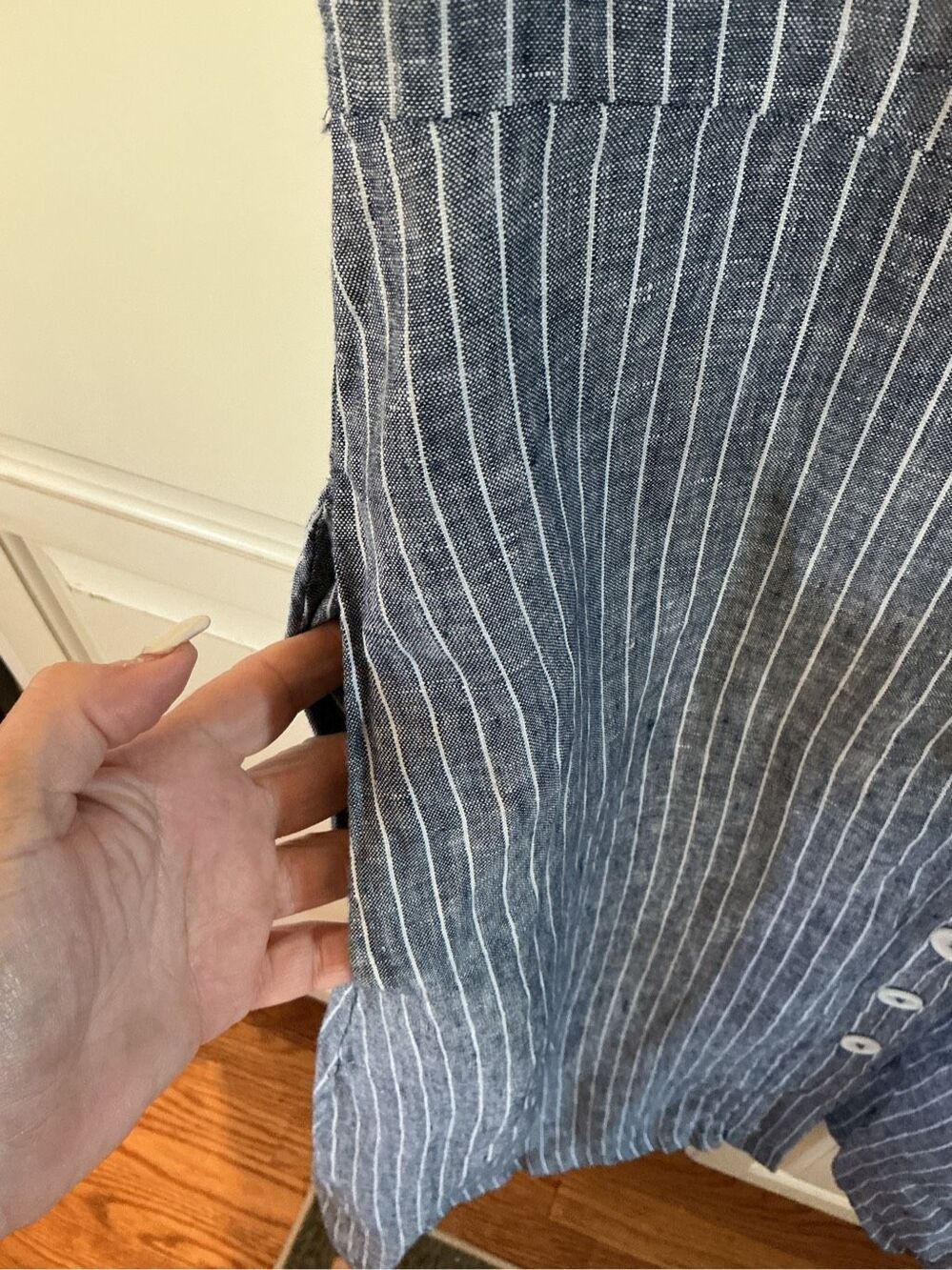 Quince 100% European Linen Button Front Dress Sz M Chambray Stripe - Picture 3 of 7